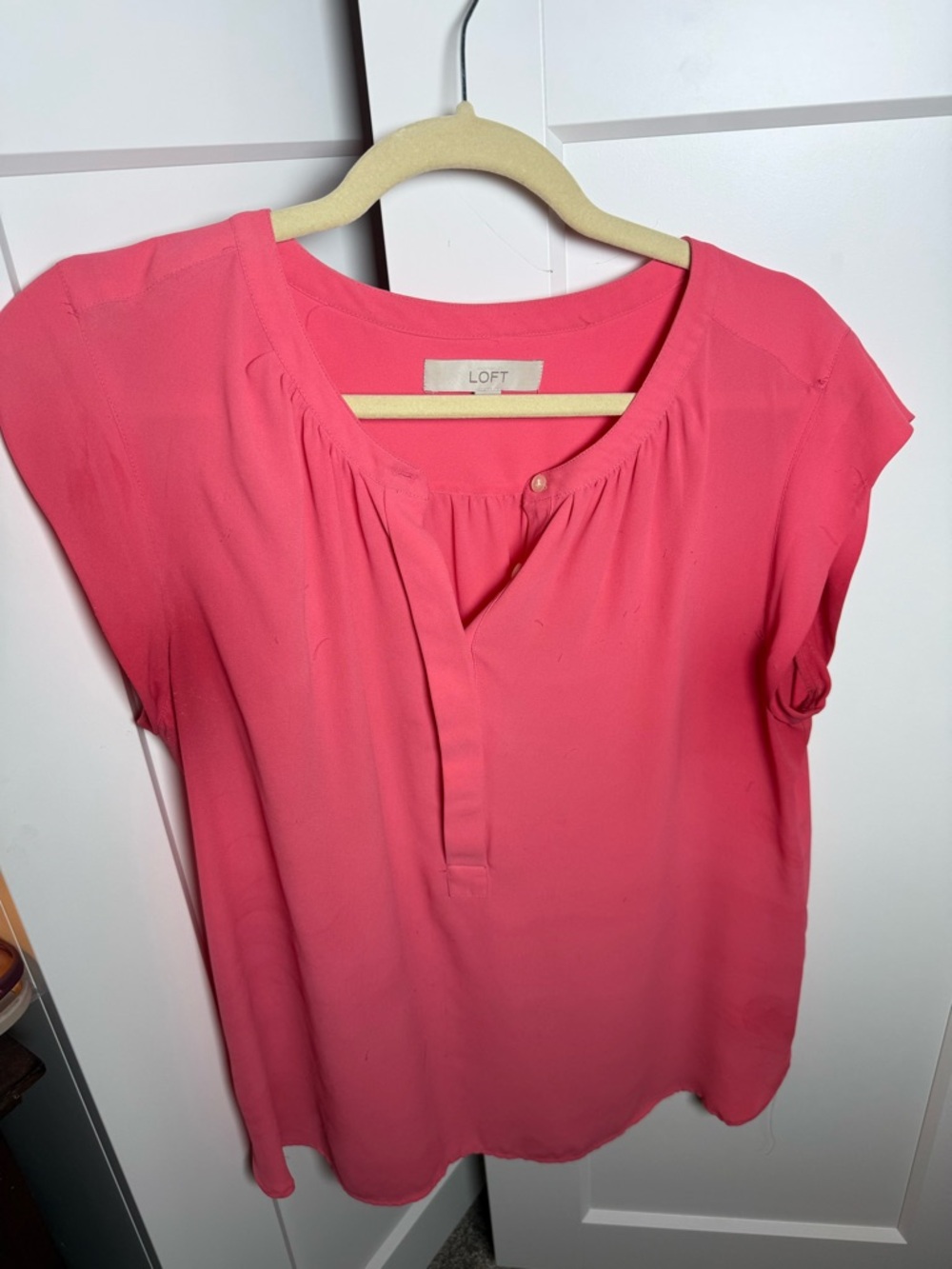 LOFT Pink Cap-Sleeve Scoop-Neck Blouse